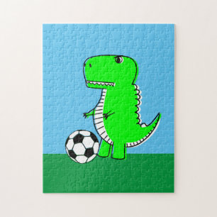 Green Dinosaur Loves Soccer Legpuzzel