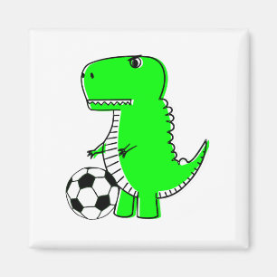 Green Dinosaur Loves Soccer Magneet