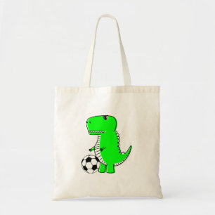 Green Dinosaur Loves Soccer Tote Bag