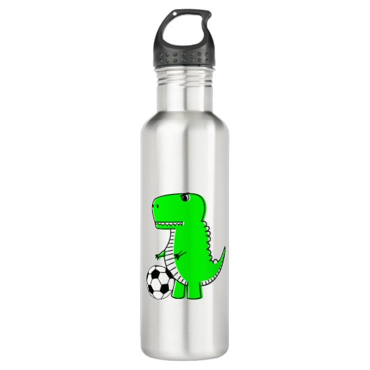 Green Dinosaur Loves Soccer Waterfles (Voorkant)