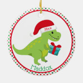 Green Dinosaur met Santa Hat Personalized Keramisch Ornament (Achterkant)