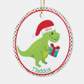 Green Dinosaur met Santa Hat Personalized Keramisch Ornament (Links)