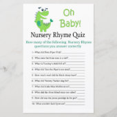 Green Dinosaur Nursery Rhyme Quiz baby shower game (Voorkant)