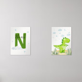 Green Dinosaur Nursery Wall Art Set of 2 Print Set (Voorkant)