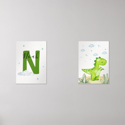 Green Dinosaur Nursery Wall Art Set of 2 Print Set (Voorkant)