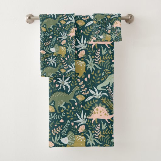 Green Dinosaur Pattern Bad Handdoek (Insitu)