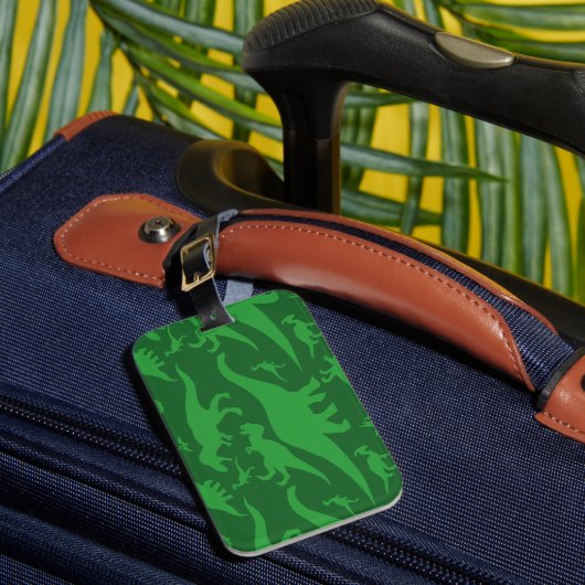 Green Dinosaur Pattern Bagagelabel (Voorkant Insitu 1)