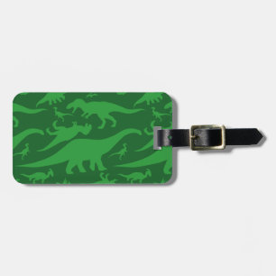 Green Dinosaur Pattern Bagagelabel