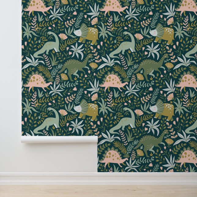 Green Dinosaur Pattern Behang (Applicatie)