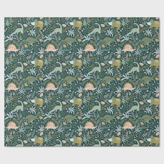 Green Dinosaur Pattern Cadeaupapier (Vlak)