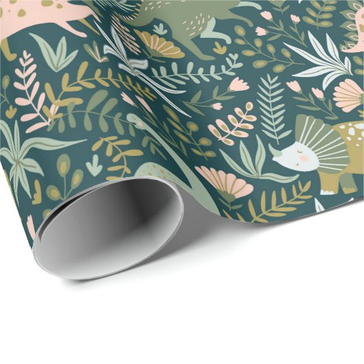 Green Dinosaur Pattern Cadeaupapier (Rol Hoek)