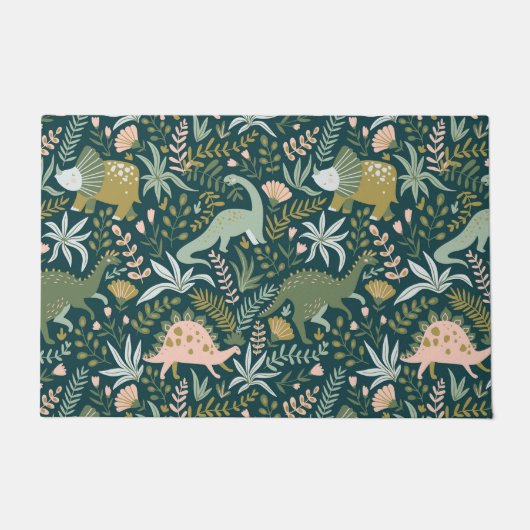 Green Dinosaur Pattern Deurmat (Voorkant)