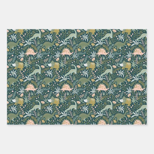 Green Dinosaur Pattern Inpakpapier Vel (Voorkant 2)
