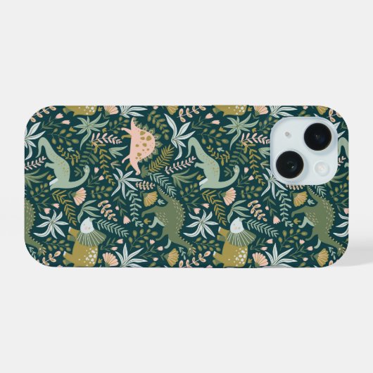Green Dinosaur Pattern iPhone 15 Case (Achterkant horizontaal)