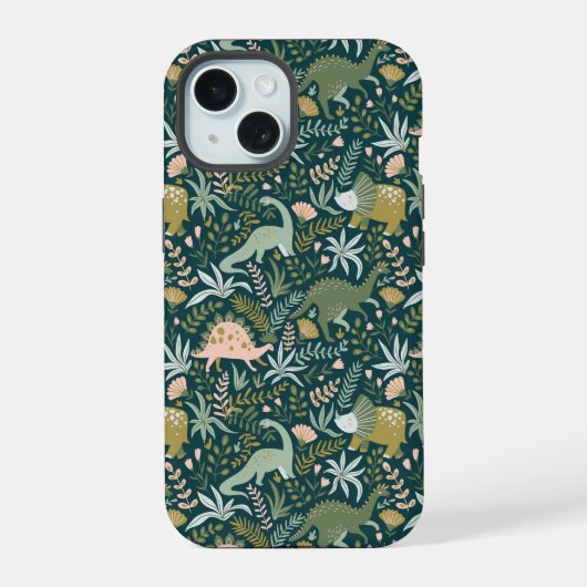 Green Dinosaur Pattern iPhone 15 Case (Achterkant)
