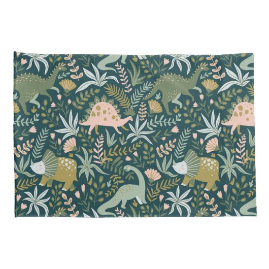 Green Dinosaur Pattern Kussensloop (Achterkant-Rechts)