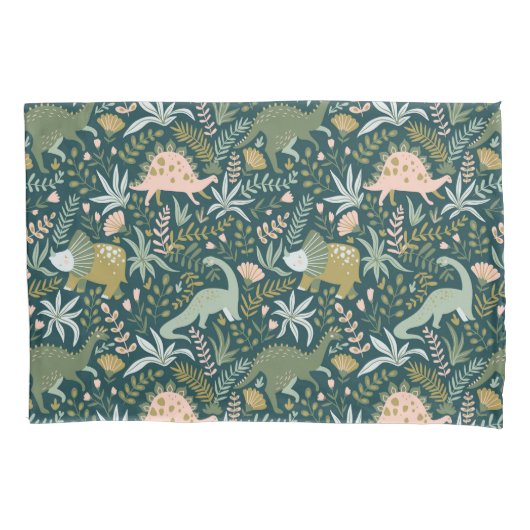 Green Dinosaur Pattern Kussensloop (Voorkant-Links)