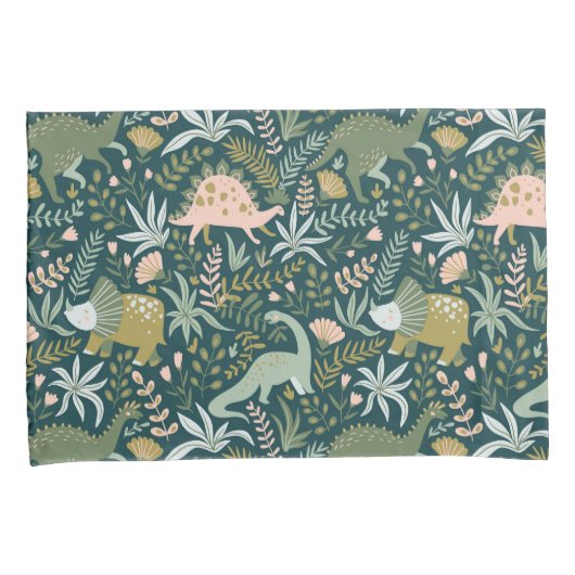 Green Dinosaur Pattern Kussensloop (Voorkant-Rechts)