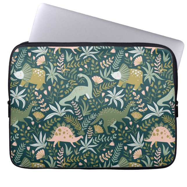 Green Dinosaur Pattern Laptop Sleeve (Voorkant)