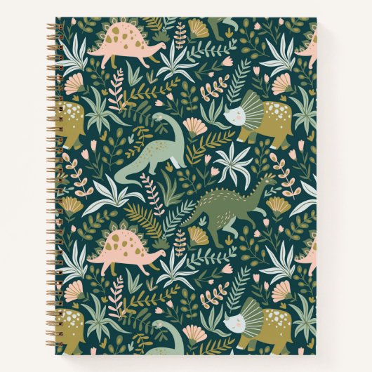 Green Dinosaur Pattern Notitieboek (Voorkant)