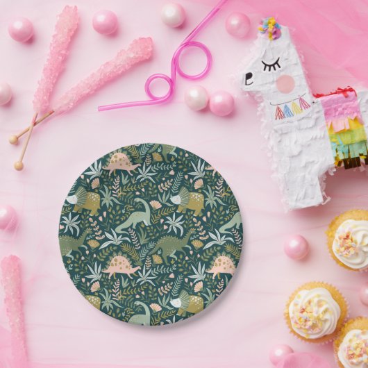Green Dinosaur Pattern Papieren Bordje (Feest)