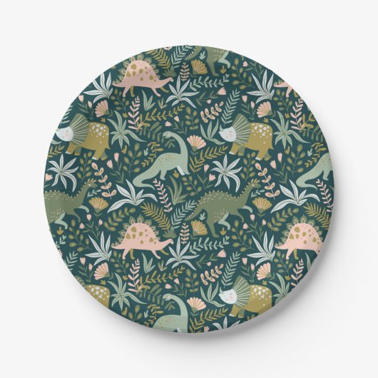 Green Dinosaur Pattern Papieren Bordje (Voorkant)