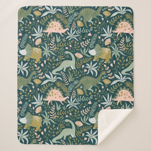 Green Dinosaur Pattern Sherpa Deken (Voorkant)