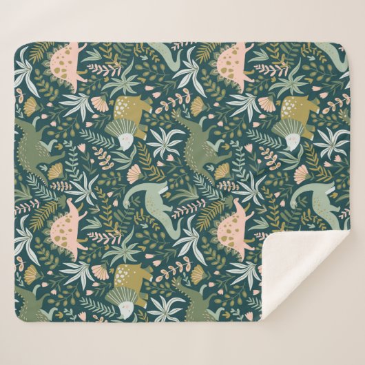 Green Dinosaur Pattern Sherpa Deken (Voorkant (horizontaal))