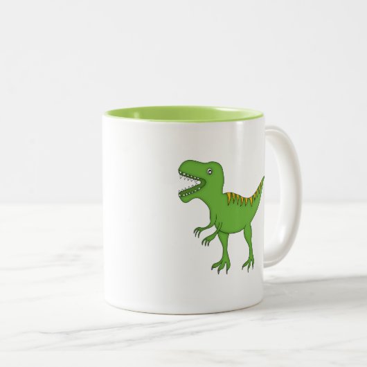 Green Dinosaur+Personalize Name Tweekleurige Koffiemok (Voorkant rechts)