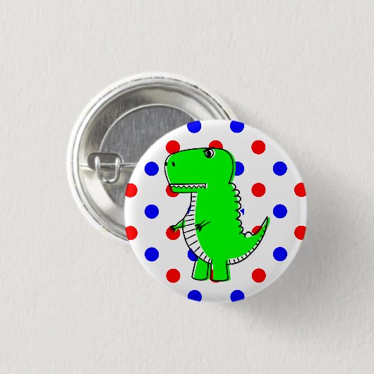 Green Dinosaur Red Blue Polka Dots Button (Voorkant /achterkant)
