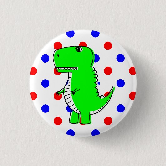 Green Dinosaur Red Blue Polka Dots Button (Voorkant)