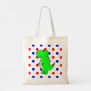 Green Dinosaur Red Blue Polka Dots Canvas tas