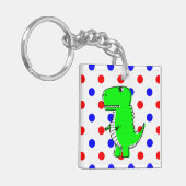 Green Dinosaur Red Blue Polka Dots Sleutelhanger (Voorkant Links)