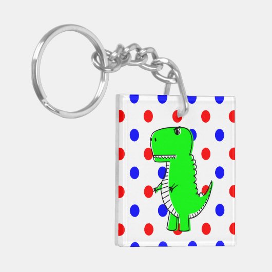 Green Dinosaur Red Blue Polka Dots Sleutelhanger (Voorkant Links)