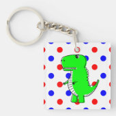 Green Dinosaur Red Blue Polka Dots Sleutelhanger (Voorkant)