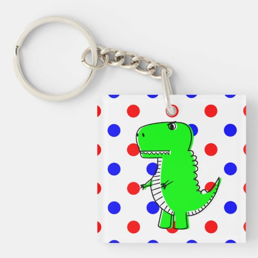 Green Dinosaur Red Blue Polka Dots Sleutelhanger (Voorkant)