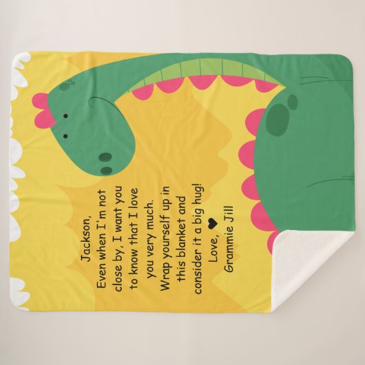 Green Dinosaur Sherpa Blanket met Custom Message Deken (Voorkant (horizontaal))