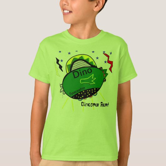 Green Dinosaur Spaceship Roar Stars T-Shirt (Voorkant)