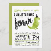 Green Dinosaur Stomp en Chomp Fourth Birthday Kaart (Voorkant / Achterkant)