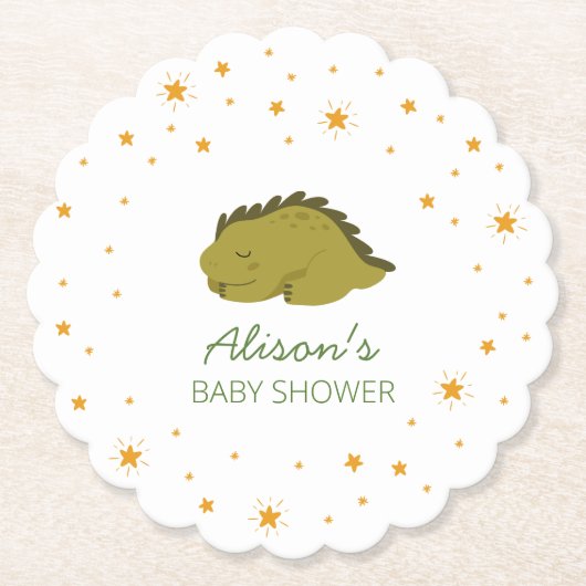 Green Dinosaur Twinkle Star Baby shower Party Kartonnen Onderzetters (Voorkant)