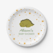 Green Dinosaur Twinkle Star Baby shower Party Papieren Bordje (Voorkant)