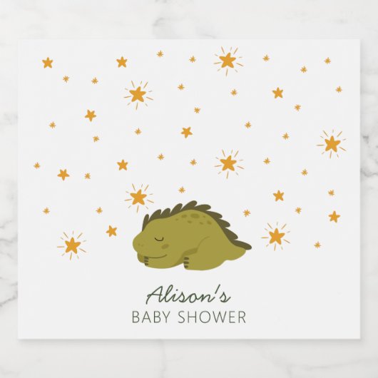 Green Dinosaur Twinkle Stars Gender Neutral Baby Sparkling Wijnetiket (Enkel label)
