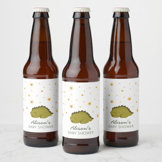 Green Dinosaur Twinkle Stars Gender Neutral Bier Etiket (Flessen)