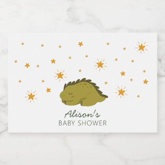 Green Dinosaur Twinkle Stars Gender Neutral Mini Sparkling Wijnetiket (Enkel label)