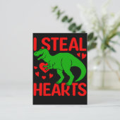 Green Dinosaur Valentijn I Steal Hearts Briefkaart (Staand voorkant)
