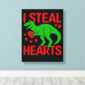 Green Dinosaur Valentijn I Steal Hearts Canvas Afdruk (Insitu (Houten vloer))
