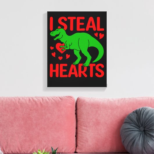 Green Dinosaur Valentijn I Steal Hearts Canvas Afdruk (Insitu (Woonkamer))