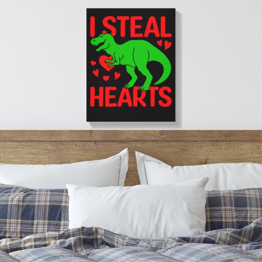 Green Dinosaur Valentijn I Steal Hearts Canvas Afdruk (Insitu (Slaapkamer))