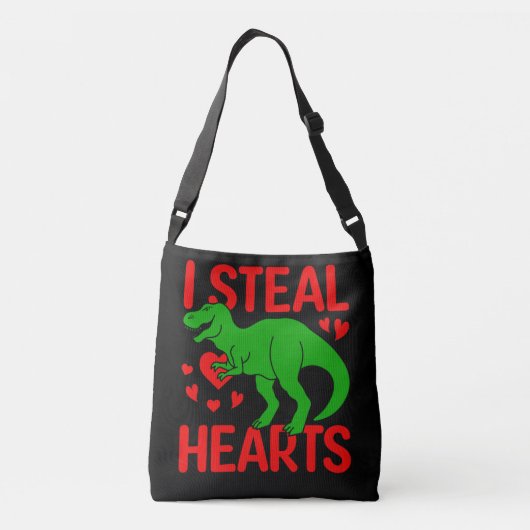 Green Dinosaur Valentijn I Steal Hearts Crossbody Tas (Achterkant)