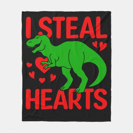 Green Dinosaur Valentijn I Steal Hearts Fleece Deken (Voorkant)